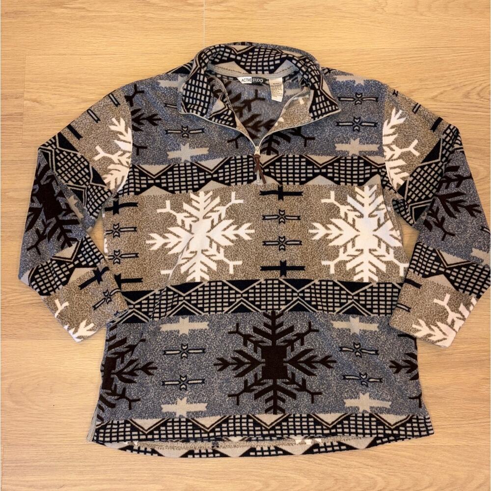 Active Studio vintage pullover 1/4 zip winter fleece sweater womens size small